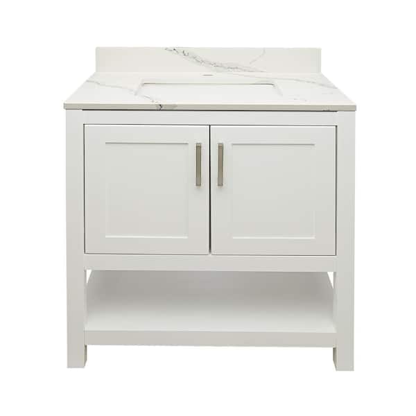 Ella Taos 31 in. W x 22 in. D x 36 in. H Single Sink Bath Vanity in White with Calcutta White Qt. Top Single Hole