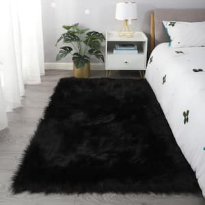 Black 7 ft. x 5 ft. Ultra Soft Fluffy Faux Fur Sheepskin Area Rug