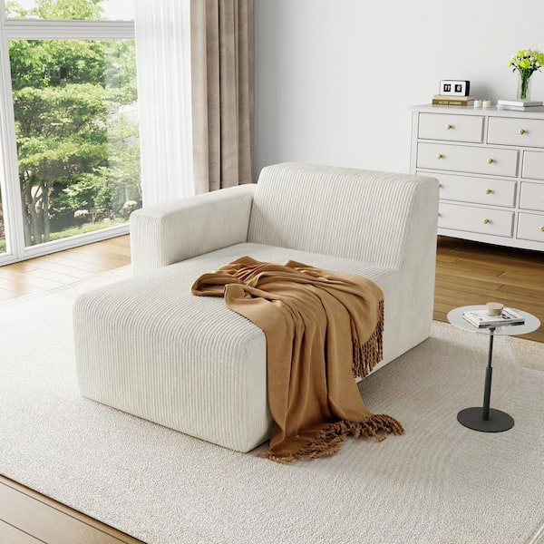 Beige Corduroy Polyester Left Arm Facing 1-Arm Chaise Lounge (Set of 1)