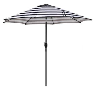 9 ft. Iron Cantilever Market Patio Umbrella, Outdoor Umbrella W 8-Sturdy Ribs, Push Button Tilt, Crank in Black Strips