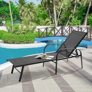 Stackable Mental Frame Sling Outdoor Lounge Chair in Black, Chaise Lounges