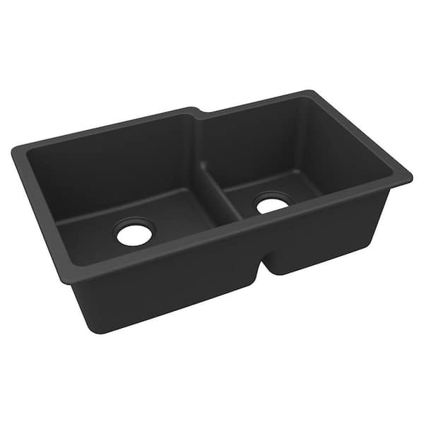 Elkay Quartz Classic 33 in. Undermount Double Bowl Matte Black Granite/Quartz Composite Kitchen Sink Only
