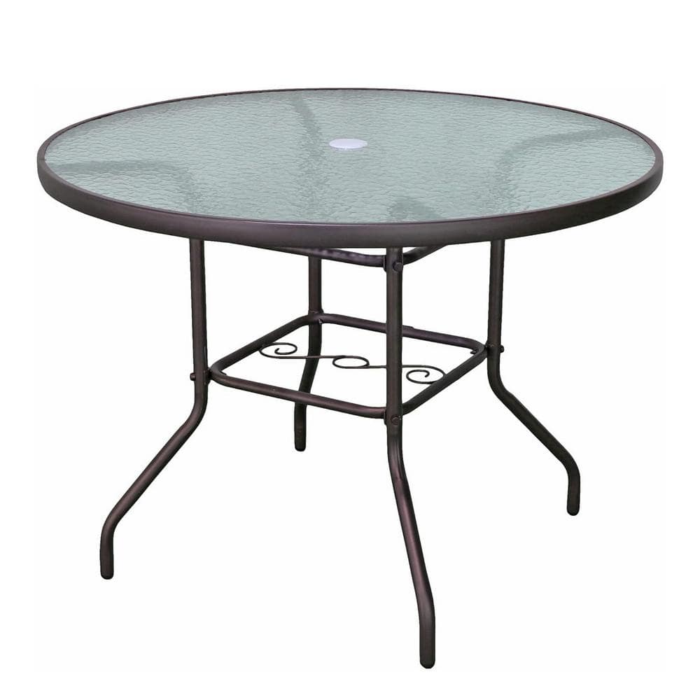 Outdoor Metal Round Patio Glass Dining Table