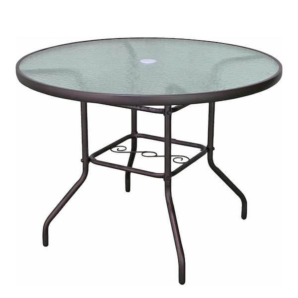 Unbranded Outdoor Metal Round Patio Glass Dining Table