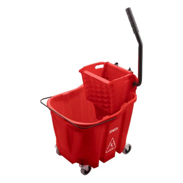 Red and White Microfiber Flat Mop and Bucket System with Broom NY562MS -  The Home Depot