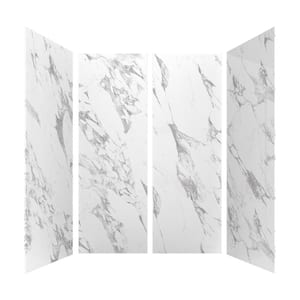 60 in. L x 32 in. W x 84 in. H Alcove Solid Composite Stone Four Piece Shower Wall Set in Carrara