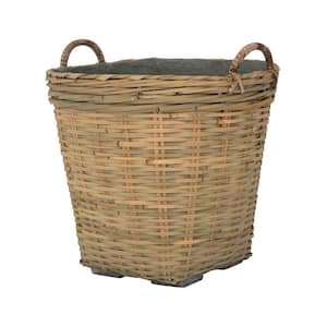15.7 in. W x 14.8 in. H Medium Round Bamboo/Cement Mano Planter with Handle, Modern Bamboo Garden Decor, Stylish Bambo