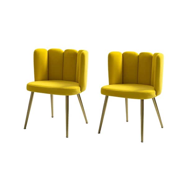 JAYDEN CREATION Bona Yellow Side Chair with Metal Legs (Set of 2)