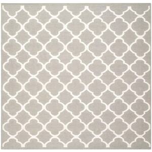 Dhurries Grey/Ivory 7 ft. x 7 ft. Square Geometric Area Rug