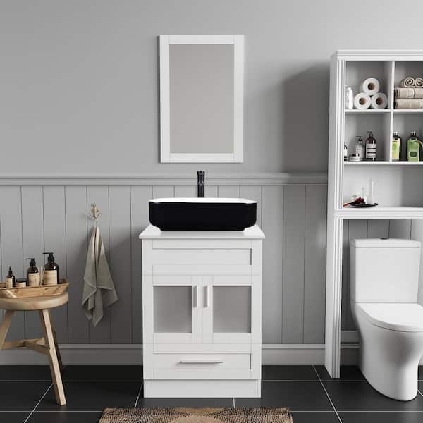 24 in. W x 19 in. D x 33 in. H Single Sink Bath Vanity in White with White Solid Surface Vanity Top and Mirror
