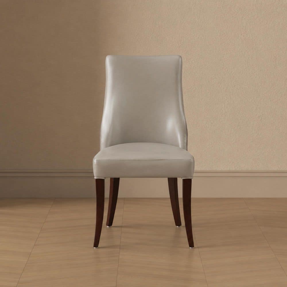 Connie Modern Light Gray Vegan Leather and Velvet Upholstered Dining Side Chair (Set of 2)