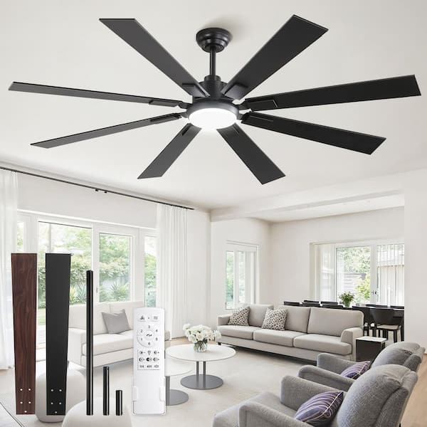 65 in. Indoor/Covered Outdoor Dimmable Industrial Black Standard Downrod Mount Ceiling Fan with Lights, Remote Control