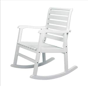 Carey Modern Slat-Back 300 lbs. Support Acacia Wood Patio Outdoor Rocking Chair in White