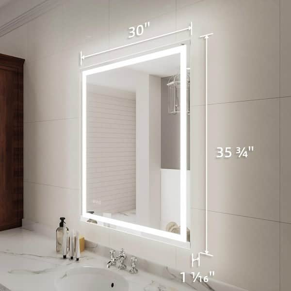Lumos 30 in. W x 36 in. H Rectangular Frameless LED Wall Bathroom Vanity Mirror in Silver