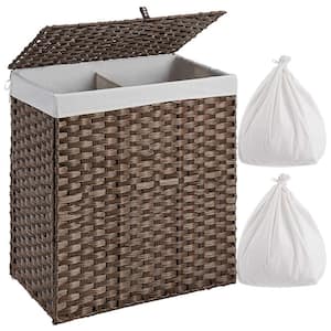 110L Rattan Laundry Basket Hamper with 2 Removable Liner Bags Brown