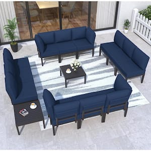 14-Piece Metal Outdoor Sectional Set with Cushion Navy