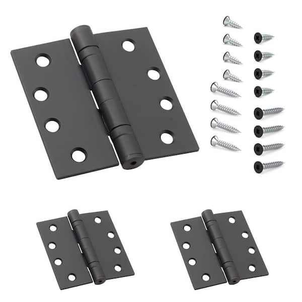4 in. x 4 in. Black Full Mortise Ball Bearing Butt Hinge with Removable Pin (3-Pack)