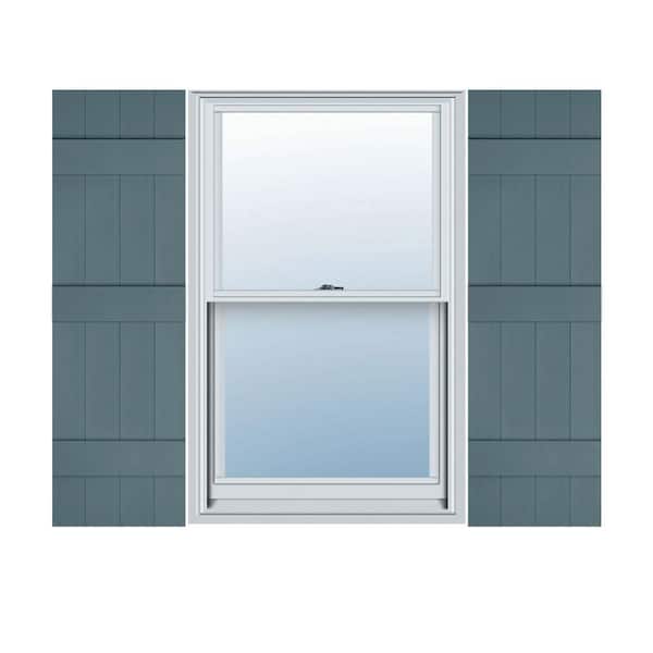 Ekena Millwork 14 in. x 68 in. Lifetime Vinyl Custom Four Board Joined Board and Batten Shutters Pair Wedgewood Blue