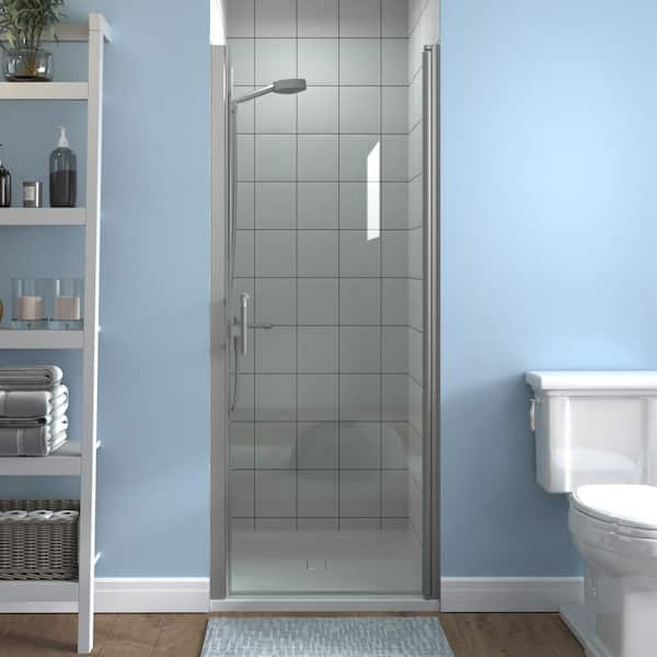 30 in. W x 72 in. H Pivot SemiFrameless Alcove Shower Door in Nickel with Clear Glass