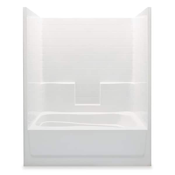 Aquatic Everyday Smooth Tile 60 in. x 36 in. x 76 in. 1-Piece Bath and Shower Kit with Left Drain in White