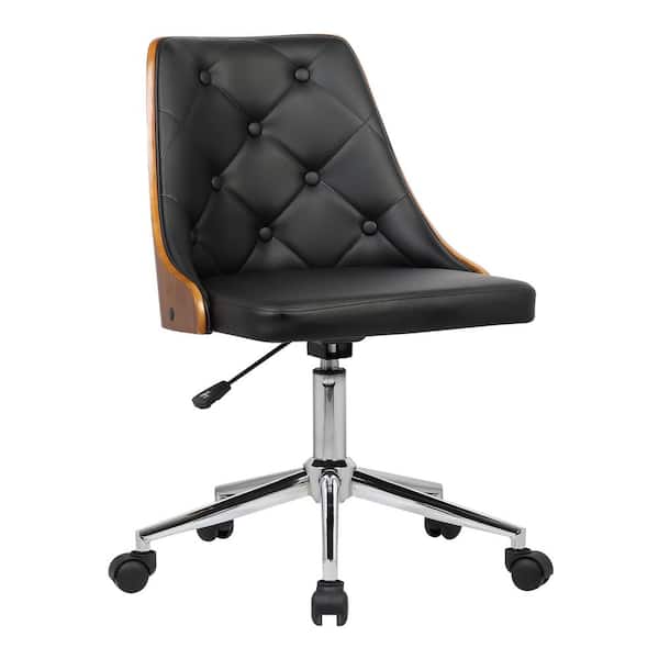 Armen Living Diamond 35 in. Black Faux Leather and Chrome Finish Mid-Century Office Chair