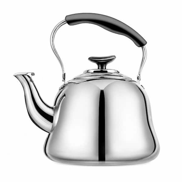 Classic Stainless Steel Stovetop Tea Kettle with Whistling Spout and Heat-Resistant Folding Handle, 2 Liter