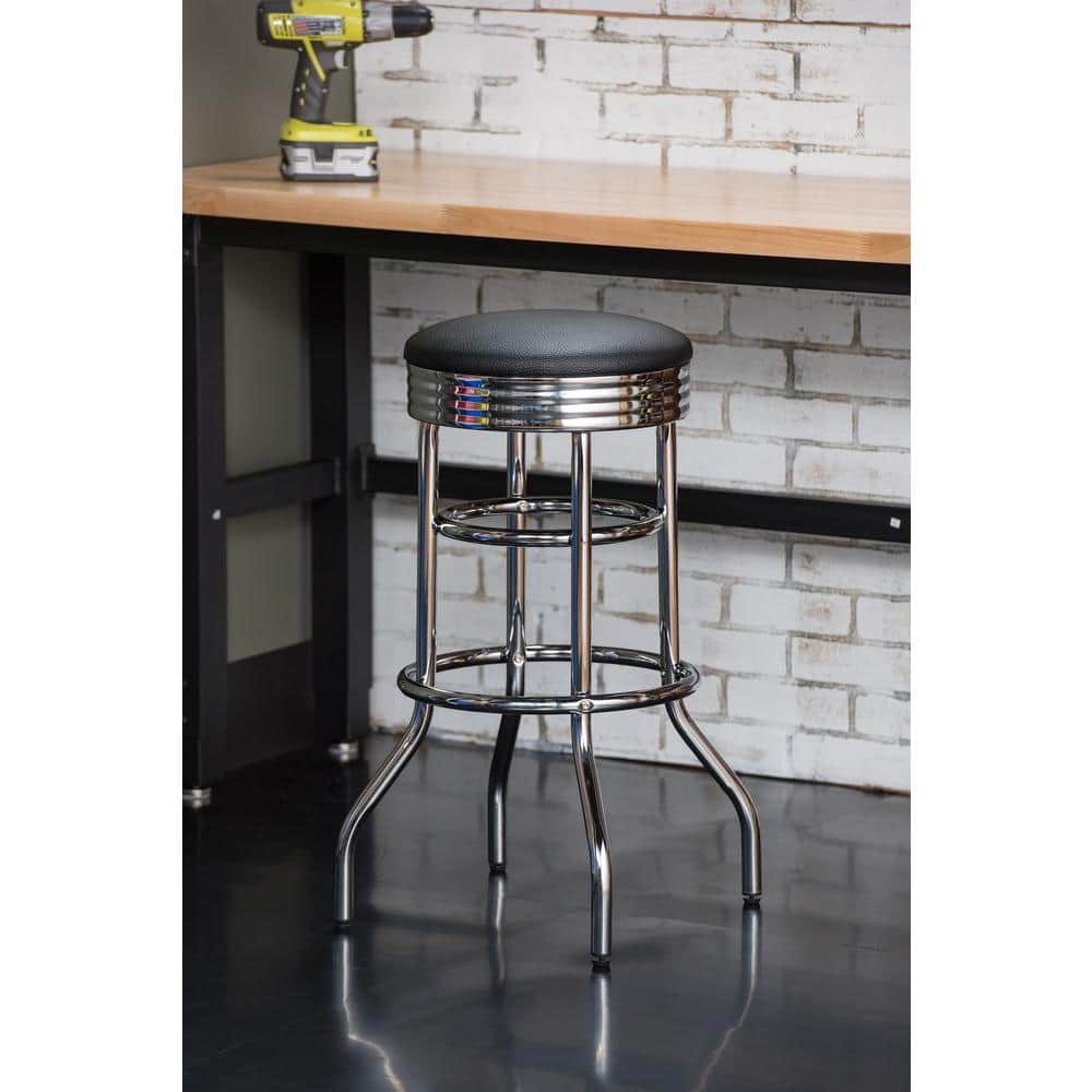 Mid-Century Modern Black Faux Leather 30" Swivel Bar Stool