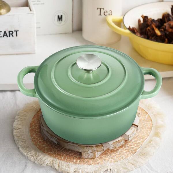 LAIFUCAM 2-Piece Pistachio Green Enameled Cast Iron Dutch Oven Set