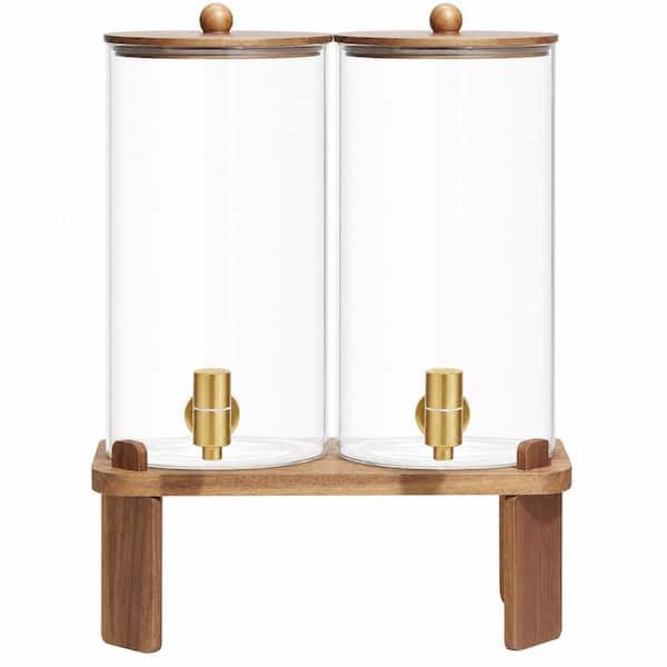 2-Pack 1.5 Gal. Glass Beverage Dispenser with Wood Stand and Stainless Steel Spigot, Large Water Drink Dispensers