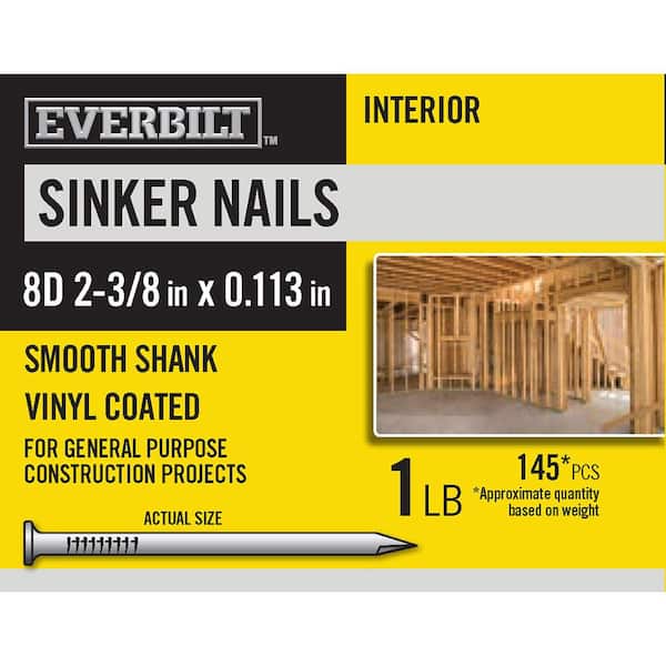 Everbilt 8D 2-3/8 in. Sinker Nails Vinyl Coated 1 lb (Approximately 145 Pieces)