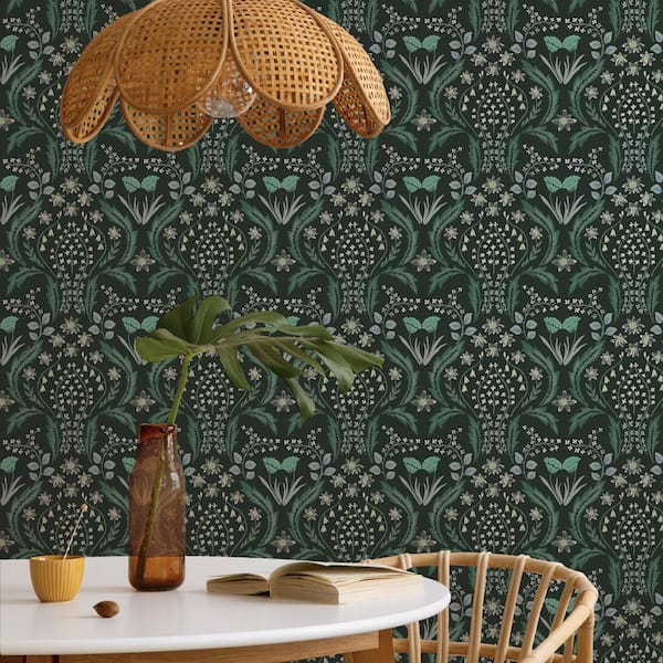 Calypso Teal Scandi Floral Vinyl Peel and Stick Wallpaper Roll (Covers 56 sq. ft.)