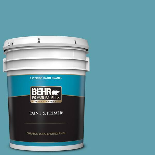 BEHR PREMIUM PLUS 5 gal. #BIC-53 Turquoise Satin Enamel Exterior Paint & Primer