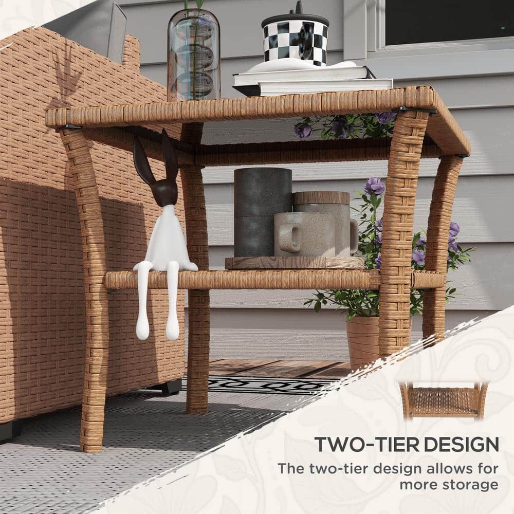 Sand Wicker and Glass 2-Tier Patio Coffee Table