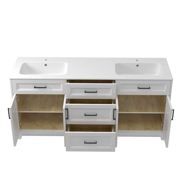 NTQ 72 in. W x 21.5 in. D x 33.5 in. H Bath Vanity Cabinet Without Top Freestanding Solid Wood Bathroom Vanity in Pure White