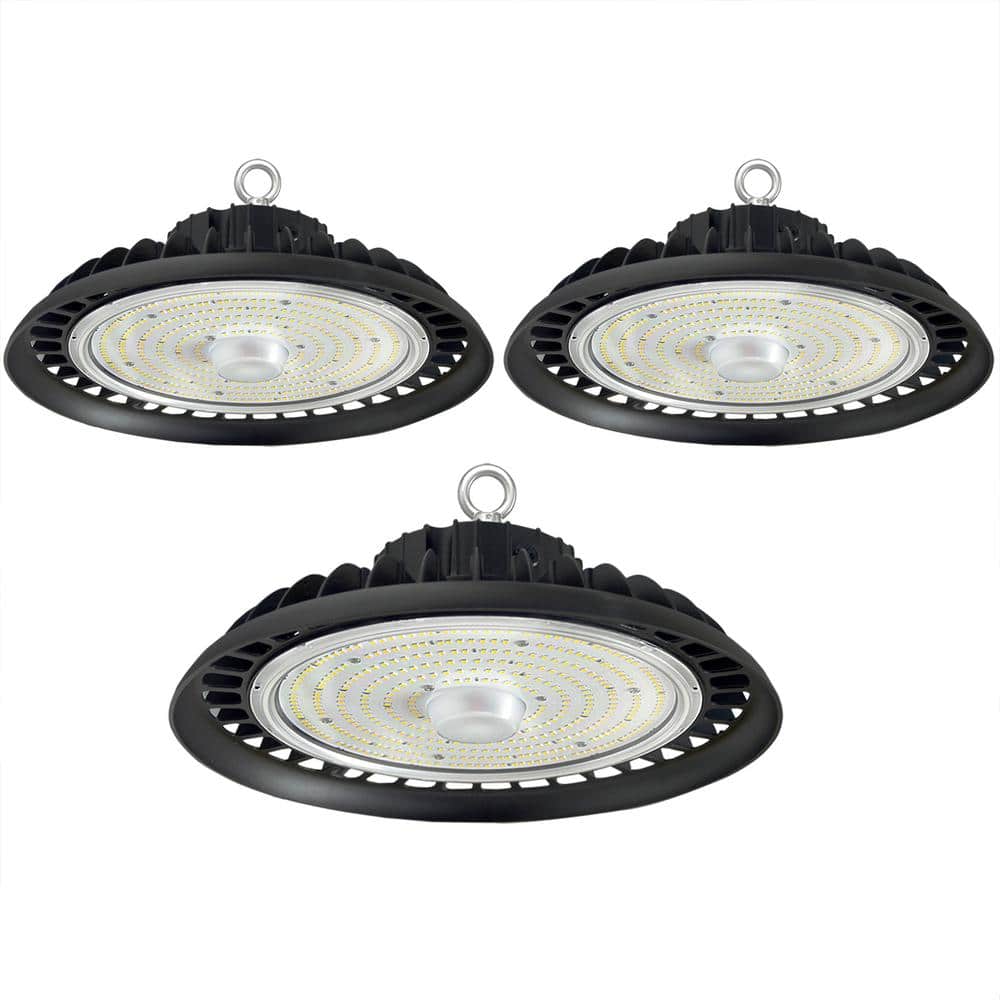 11 in. 450-Watt Equivalent Integrated LED Dimmable Black UFOHigh Bay Light,