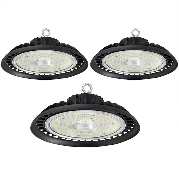 Honbei 11 in. 450-Watt Equivalent Integrated LED Dimmable Black UFOHigh Bay Light, 5000K for Workshop, ETL Listed 3 Pack
