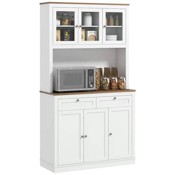 White with Glass Doors and Metal Knobs Pantry Organizer with Adjustable Shelves;Removable Shelves