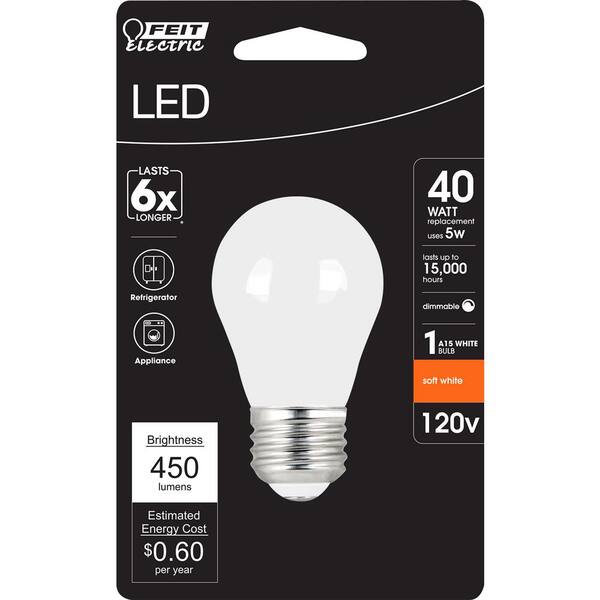 Feit Electric 40 Watt Equivalent A15 Frosted Glass E26 Base Appliance Led Light Bulb Soft White 2700k 6 Pack Bpa1540w927cafihdrp6 The Home Depot