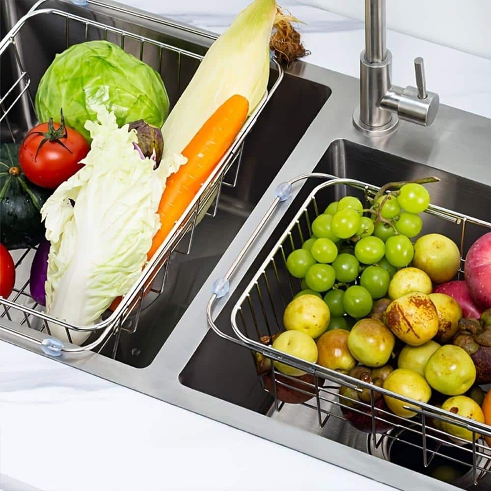 1-Piece Stainless Steel Drain Basket, Sink Dish Rack Suitable for Rectangul