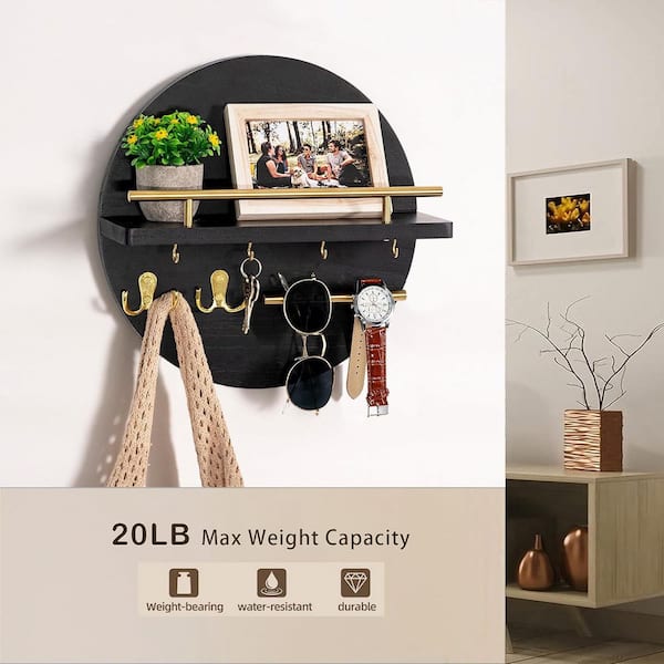 Unbranded W x D Black and Gold Key Holder with Hooks  Decorative Wall Shelf YY4ZQWD
