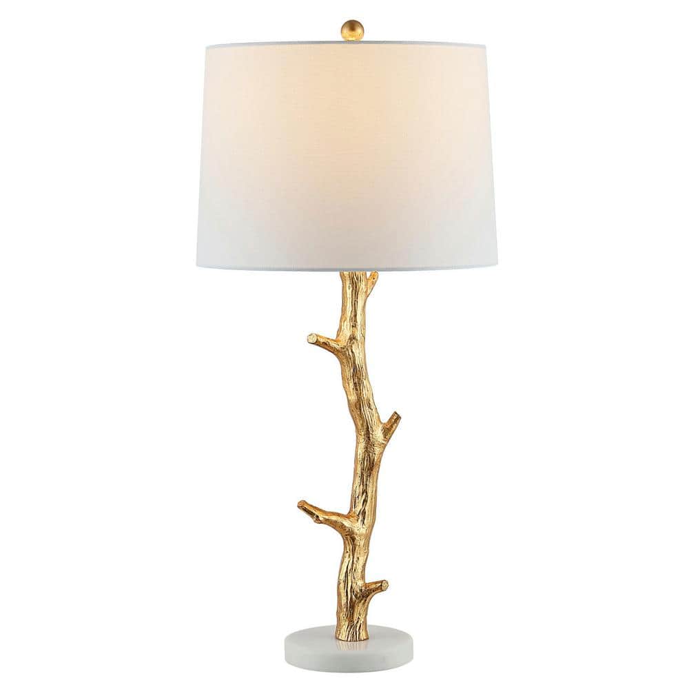 Gold Leaf Tree Branch Table Lamp with White Shade