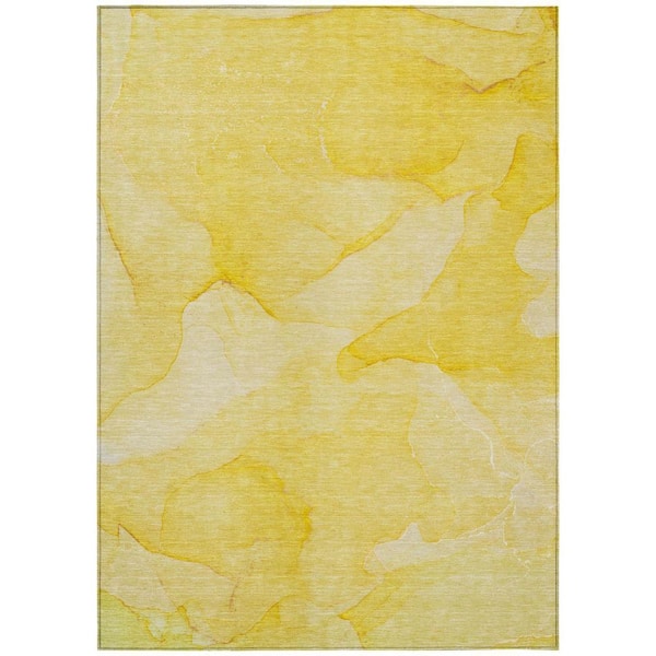 Gold 9 ft. x 12 ft. Woven Abstract Polyester Rectangle Indoor/Outdoor Area Rug