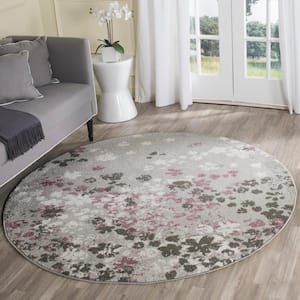 Adirondack Light Gray/Purple 6 ft. x 6 ft. Round Floral Area Rug