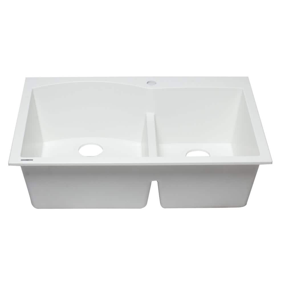 White Granite Composite 33'' Double Bowl Drop-In Kitchen Sink