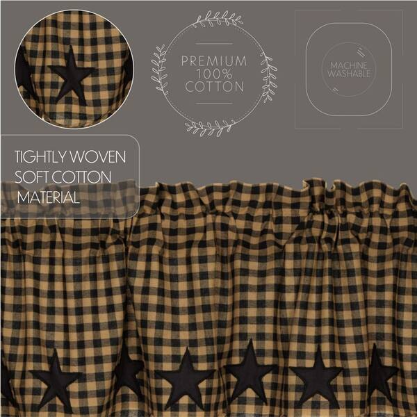 VHC Brands Primitive Swag Curtain Pair – Black/Tan Star Pattern – 36x36 For Kitchen Window