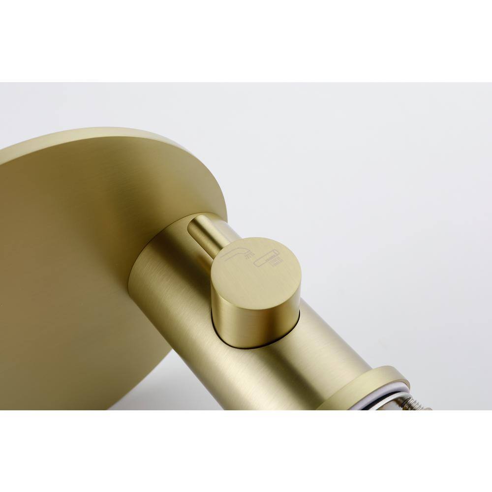 Brushed Gold Solid Brass Deck-Mounted Roman Tub Faucet with Hand Shower