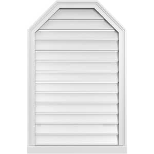 26 in. x 40 in. Octagonal Top Surface Mount PVC Gable Vent: Functional with Brickmould Sill Frame