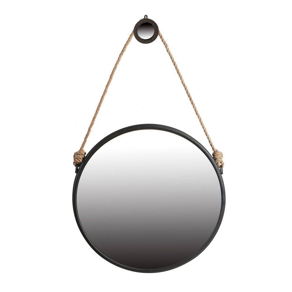 29.50 in. On-trend Hanging Round Mirror with Black Framed and with Rope Strap Contemporary for Bathroom, Bedroom price history on PriceWatchPro