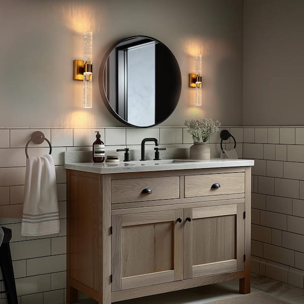 2-Light 18 in. Gold Modern Vanity Light Bar with Glass Bubble Shades for Living Room and 3CCT Adjustable LED Function