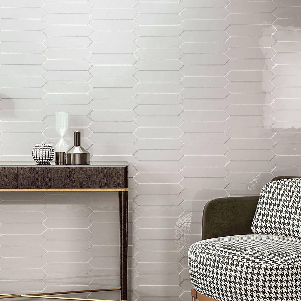 Lane 2.6" x 13" White Polished Ceramic Hexagonal Wall Tile